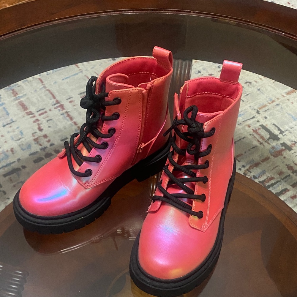 Pink Lace-Up Ankle Boots